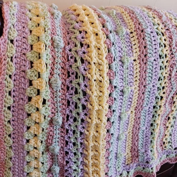 33"x34" Striped Baby Blanket, Sampler Stitch Baby Blanket, Colorful Throw - Picture 7 of 16